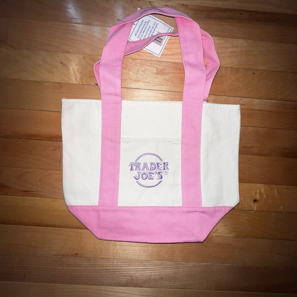 Trader Joes Pink & Cream Canvas Tote Bag
